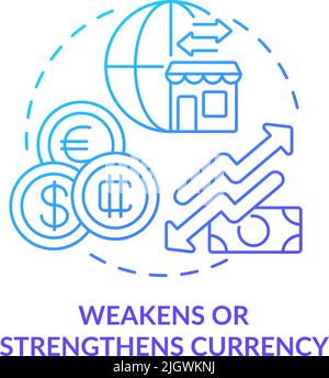 Weakens and strengthens currency blue gradient concept icon Stock Vector
