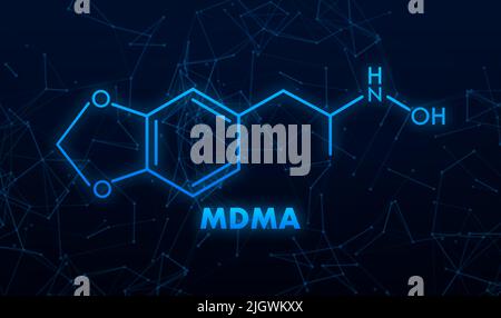 Methylenedioxymethamphetamine, MDMA chemical ecstasy molecule. Vector illustration. Stock Vector