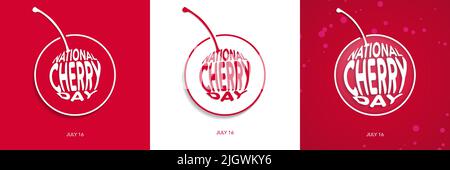 National Cherry Day Typography Icon Artwork in square format on red and white background. Vector Illustrations in EPS 10 File Format. July 16 Stock Vector
