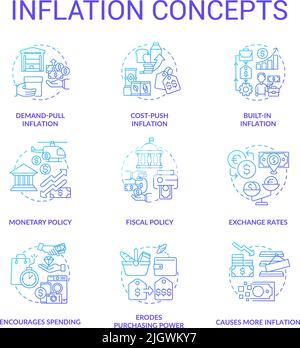 Inflation blue gradient concept icons set Stock Vector