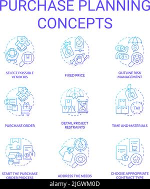 Purchase planning blue gradient concept icons set Stock Vector