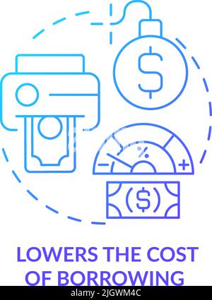 Lowers cost of borrowing blue gradient concept icon Stock Vector