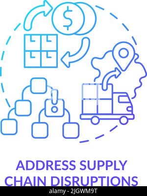 Address supply chain disruptions blue gradient concept icon Stock Vector