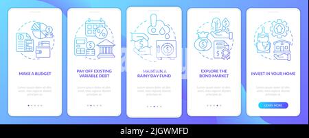 Protecting money during inflation blue gradient onboarding mobile app screen Stock Vector