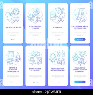 Successful procurement plan blue gradient onboarding mobile app screen set Stock Vector
