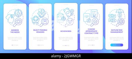 Procurement management plan blue gradient onboarding mobile app screen Stock Vector