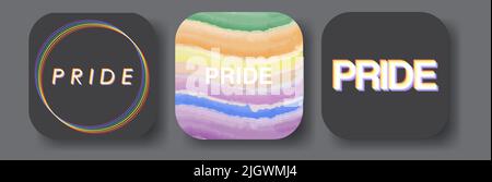 Pride Flag icons and app logo, modern, watercolor pride colors, minimalist. Rainbow flag. For web design, app icon, presentations, logo, symbols. Stock Vector