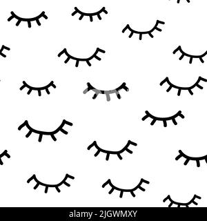 Pattern eyes closed eyelashes dream. Modern trendy monochrome vector illustration. Stock Vector