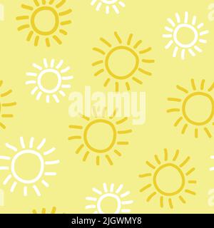 Seamless sun yellow pattern by hand sunny Stock Vector