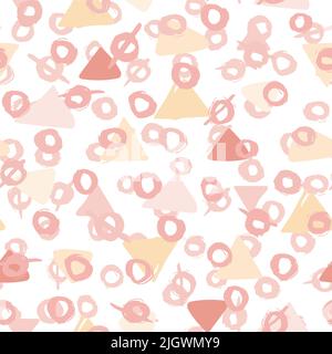 Seamless pastel geometric pattern of triangles circle by hand draw.  Drawn doodle shapes. Spots, curves, lines. Modern fashion vector illustration. Stock Vector