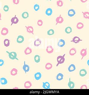 Abstract pastel spot oval circle seamless pattern marker strokes. Light blue, purple, green and pink colors, spring Stock Vector