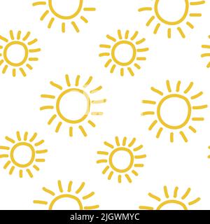 Seamless sun yellow pattern by hand sunny on white background Stock Vector