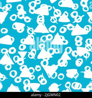 Blue seamless pastel geometric pattern of triangles circle by hand Stock Vector