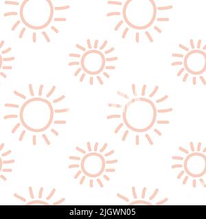 Seamless sun pink pattern by hand line silhouete sunny Stock Vector