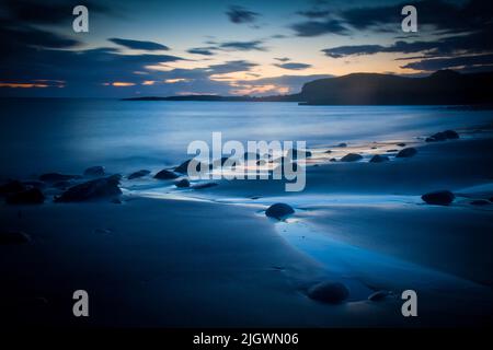 long exposure photo taken at Kilmuir Bay after sunset, Isle of Skye Stock Photo