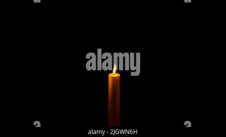 One wax candle in center on black background with copy space. Lonely symbol of grief and memory for the dead. Horizontal vector illustration. Stock Vector