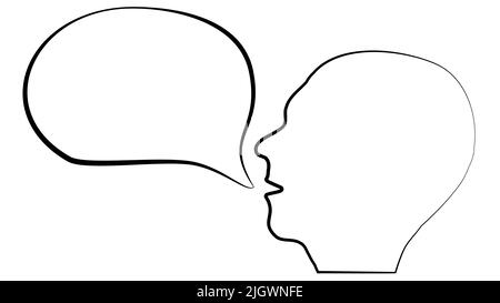 Contour of human head with empty speech bubble from brain isolated on ...