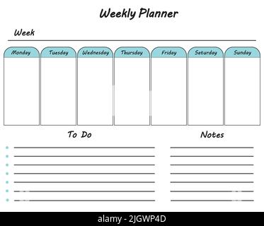 Weekly Planner Template To Do List And Notes Blank White Graphic Office Business Organizer Schedule Stock Vector
