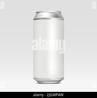 Realistic Can Mockup Template Mesh Illustration Silver Beverage Cold Drink Beer Juice Liquid Metallic Aluminum Brand Identity Presentation Branding Stock Vector