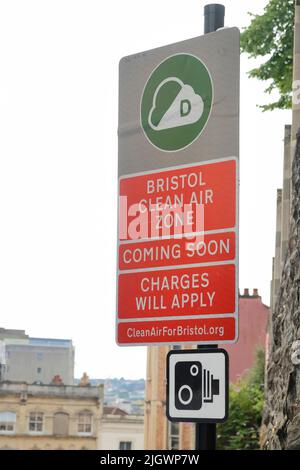 Signs advising of introduction of the Bristol Clean Air Zone. St Michael's Hill Bristol UK Stock Photo