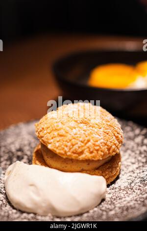 Paris-Brest, French famous dessert made of choux pastry and praline cream Stock Photo