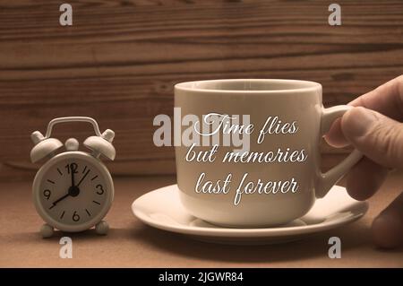 Motivational quote with alarm clock isolated on tree trunk - With the new  day comes new strength and new thoughts, good morning and have a great day  Stock Photo - Alamy