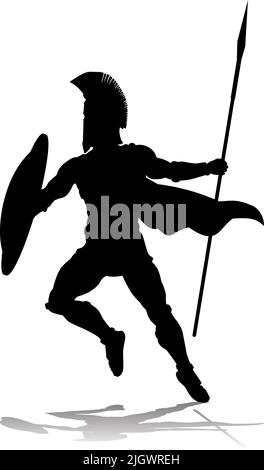 Spartan Silhouette Gladiator Trojan Greek Warrior Stock Vector