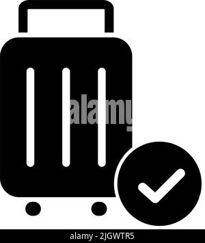 Suitcase and check mark silhouette icon. Check luggage. Baggage check. Editable vector. Stock Vector