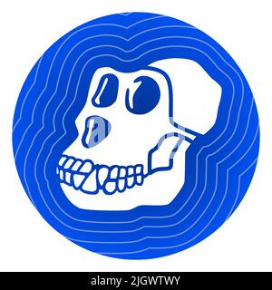 ApeCoin APE token symbol cryptocurrency logo coin icon in blue circle isolated on white background. Tokens allocated for BAYC and MAYC NFT holders for Stock Vector