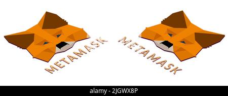 MetaMask isometric logo top view isolated on white background. Crypto wallet for Defi, Web3 Dapps and NFTs. Vector illustration. Stock Vector