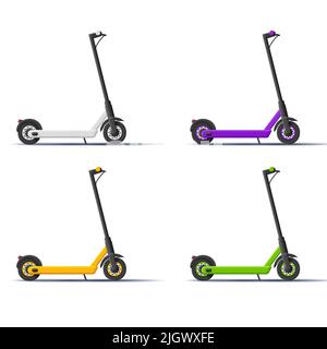 Set of 3d icons of electric scooter, render cartoon style illustration Stock Vector