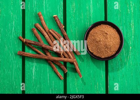 Glycyrrhiza glabra - Ground stems of organic licorice Stock Photo