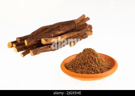 Glycyrrhiza glabra - Ground stems of organic licorice Stock Photo