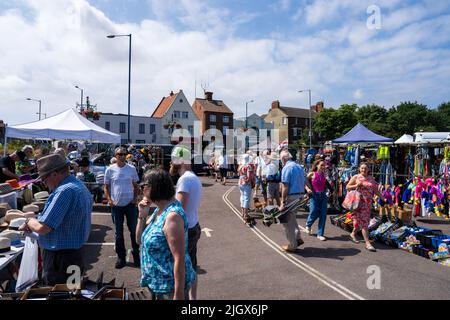 A view of the local weekly market at Sheringham North Norfolk Stock Photo