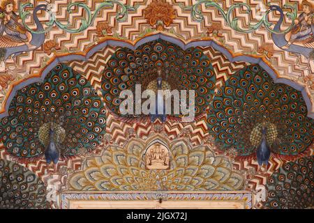 Jaipur, Rajasthan, India- April 27, 2022: The Peacock Gate in City Palace Jaipur,Rajasthan, India. Stock Photo