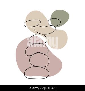 Zen stone in simple abstract doodle style vector illustration with shapeless forms, relax, meditation and yoga concept, boho colors stone pyramid for making banners, posters, cards, prints, wall art Stock Vector