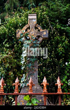 Carved stone ringed Irish cross in Virginia, Ireland. Stock Photo