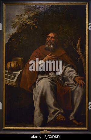 Saint Anthony Abbot (251-356). Christian hermit monk. Portrait by Luis Tristán (1580-1624), ca. 1620. Oil on canvas. On loan from Prado Museum. El Greco Museum. Toledo, Spain. Stock Photo