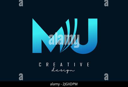Creative blue letter MU m u logo with leading lines and road concept design. Letters with geometric design. Vector Illustration with letter and creati Stock Vector