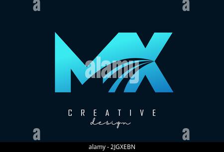 Creative blue letter Mx m x logo with leading lines and road concept design. Letters with geometric design. Vector Illustration with letter and creati Stock Vector