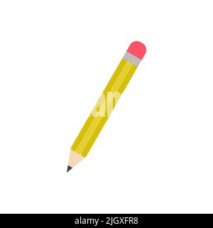 Yellow pencil sharpened with a red rubber vector icon isolated on white background Stock Vector