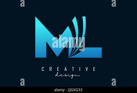 Creative blue letter Ml m l logo with leading lines and road concept design. Letters with geometric design. Vector Illustration with letter and creati Stock Vector