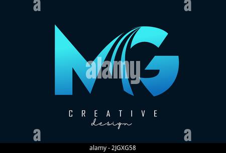 Creative blue letter MG m g logo with leading lines and road concept design. Letters with geometric design. Vector Illustration with letter and creati Stock Vector