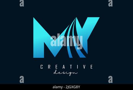 Creative blue letter My m y logo with leading lines and road concept design. Letters with geometric design. Vector Illustration with letter and creati Stock Vector