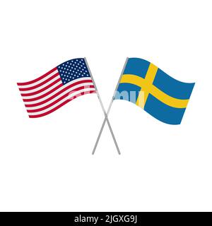 American and Swedish flags vector isolated on white background Stock Vector