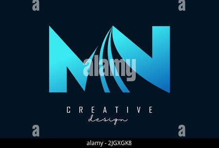 Creative blue letter Mn m n logo with leading lines and road concept design. Letters with geometric design. Vector Illustration with letter and creati Stock Vector