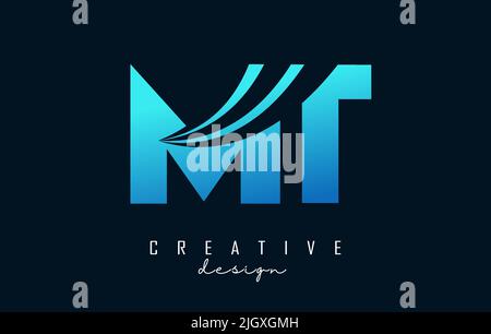 Creative blue letter MT m t logo with leading lines and road concept design. Letters with geometric design. Vector Illustration with letter and creati Stock Vector