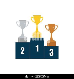 Vector winners podium with cups isolated on white background Stock Vector