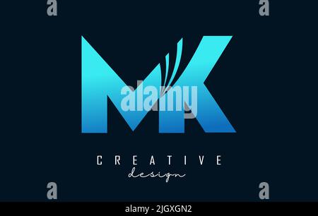 Creative blue letter Mk m k logo with leading lines and road concept design. Letters with geometric design. Vector Illustration with letter and creati Stock Vector