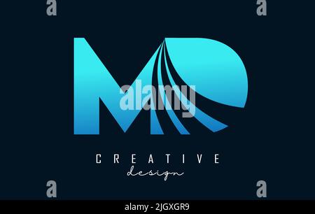 Creative blue letter MD m d logo with leading lines and road concept design. Letters with geometric design. Vector Illustration with letter and creati Stock Vector